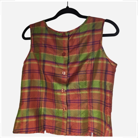 Victoria Holley Tops - Pre-owned Plaid Sleeveless Blouse - Multicolor 100% Silk